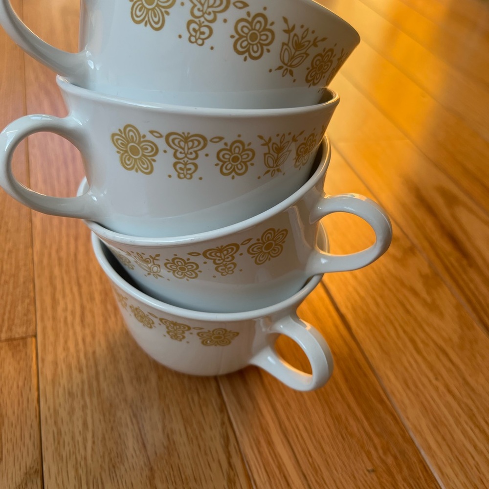 Corelle Pyrex golden butterfly Teacups